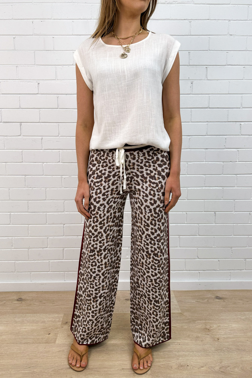 Pantalon coupe décontractée imprimé léopard avec taille ajustable
