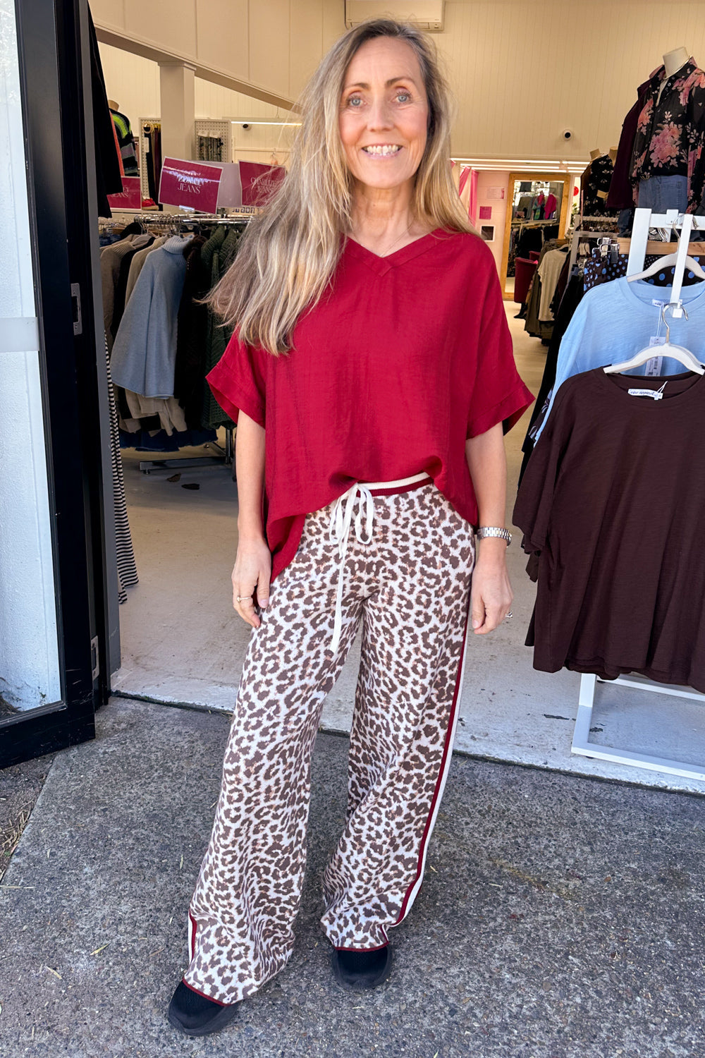 Pantalon coupe décontractée imprimé léopard avec taille ajustable