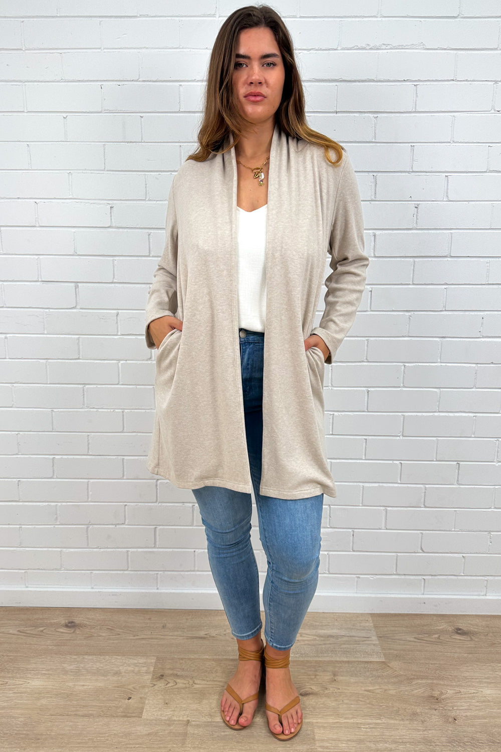 Cardigan en maille flammée avoine