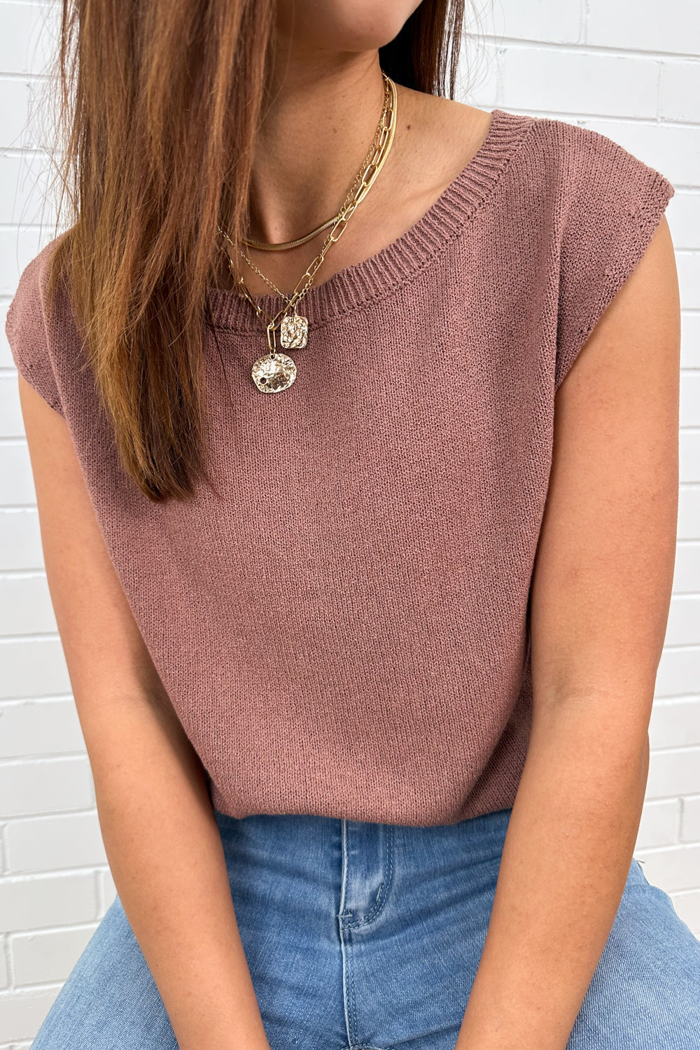 Gilet en maille rose poudré