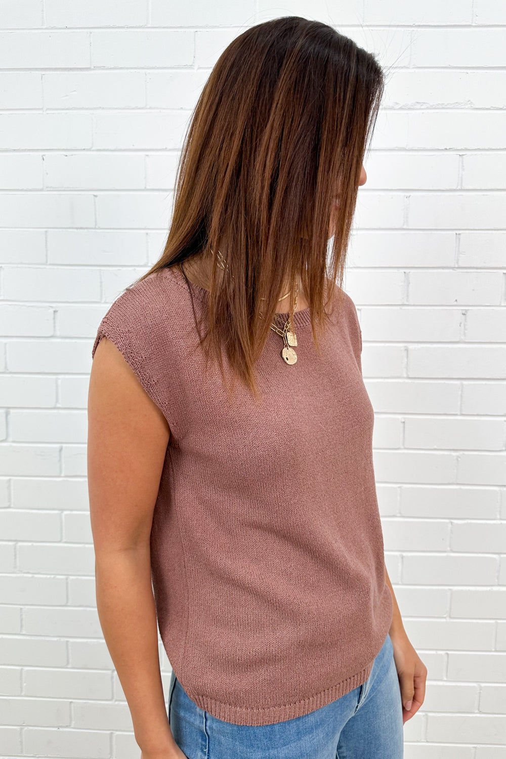 Gilet en maille rose poudré