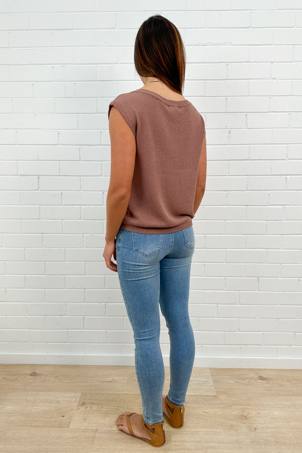 Gilet en maille rose poudré