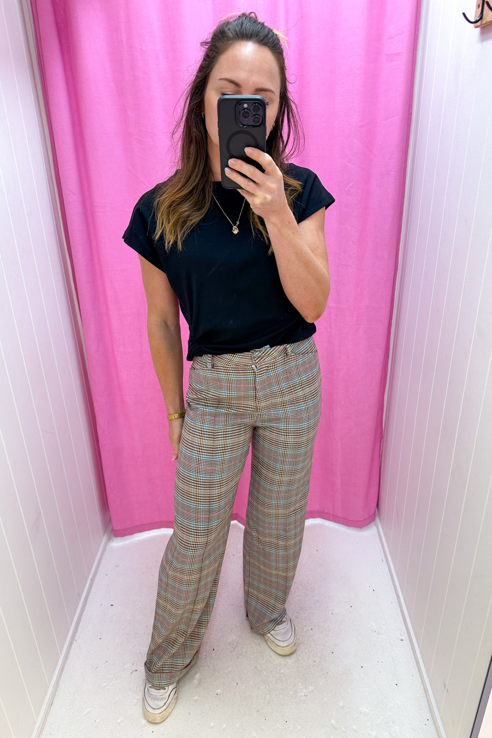 Pantalon à carreaux multiples classique avec poches