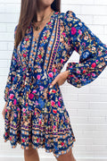 Robe à manches bouffantes et col en V à imprimé floral marine