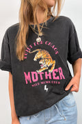T-shirt ample surtaillé à imprimé Tigre gris vintage