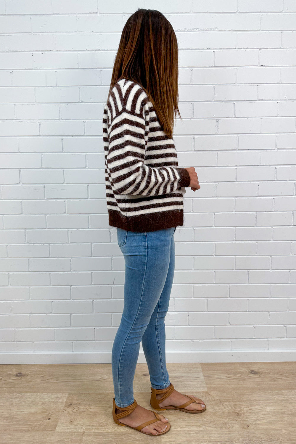 Gilet en maille rayée crème chocolat