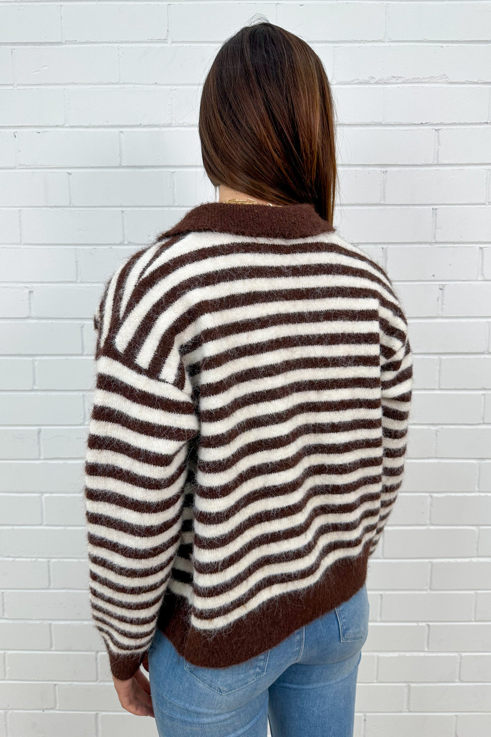 Gilet en maille rayée crème chocolat