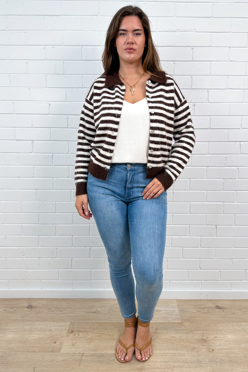 Gilet en maille rayée crème chocolat