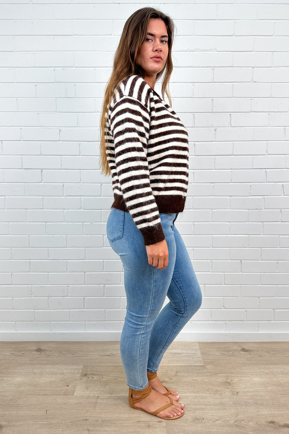 Gilet en maille rayée crème chocolat