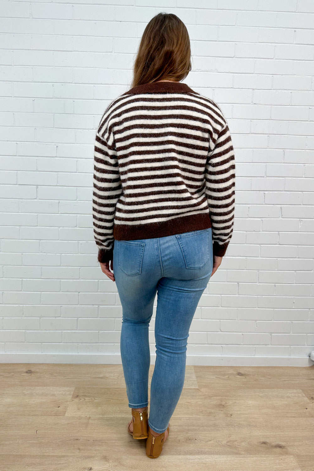 Gilet en maille rayée crème chocolat