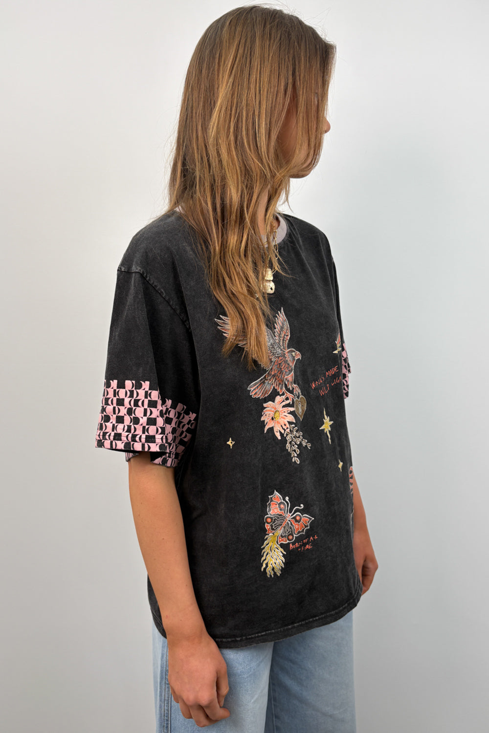 T-shirt ample noir délavé coupe décontractée