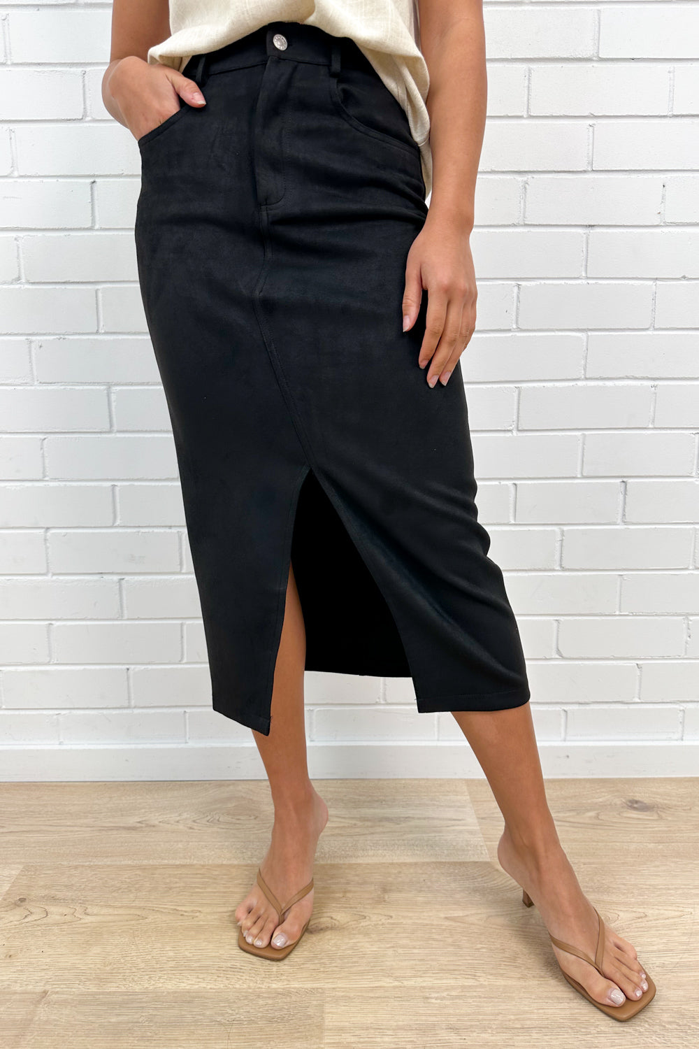 Jupe midi effet daim Pip