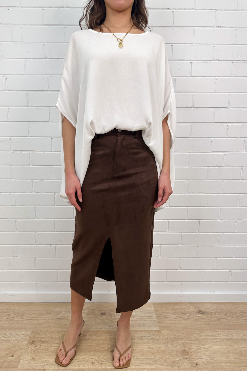 Jupe midi effet daim Pip