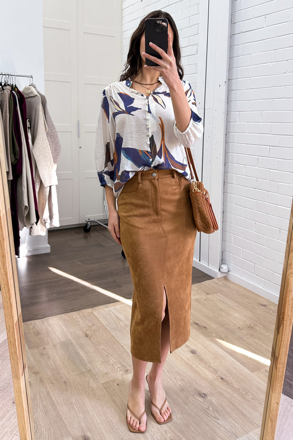 Jupe midi effet daim Pip