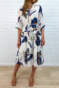 Robe à Manches Bouffantes et Col en V Feuilles d'Automne
