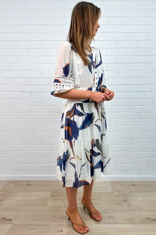 Robe à Manches Bouffantes et Col en V Feuilles d'Automne