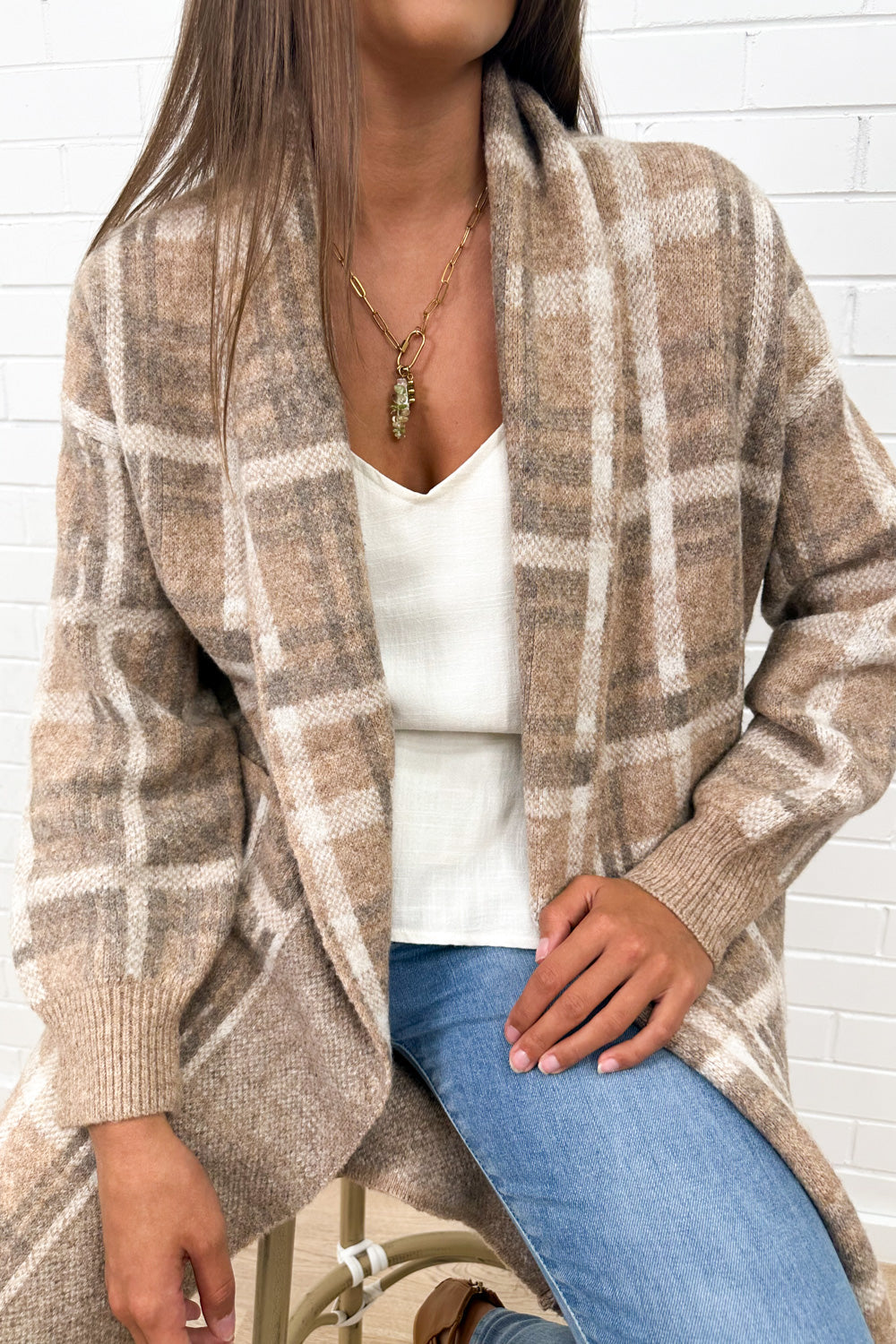 Cardigan en maille à carreaux