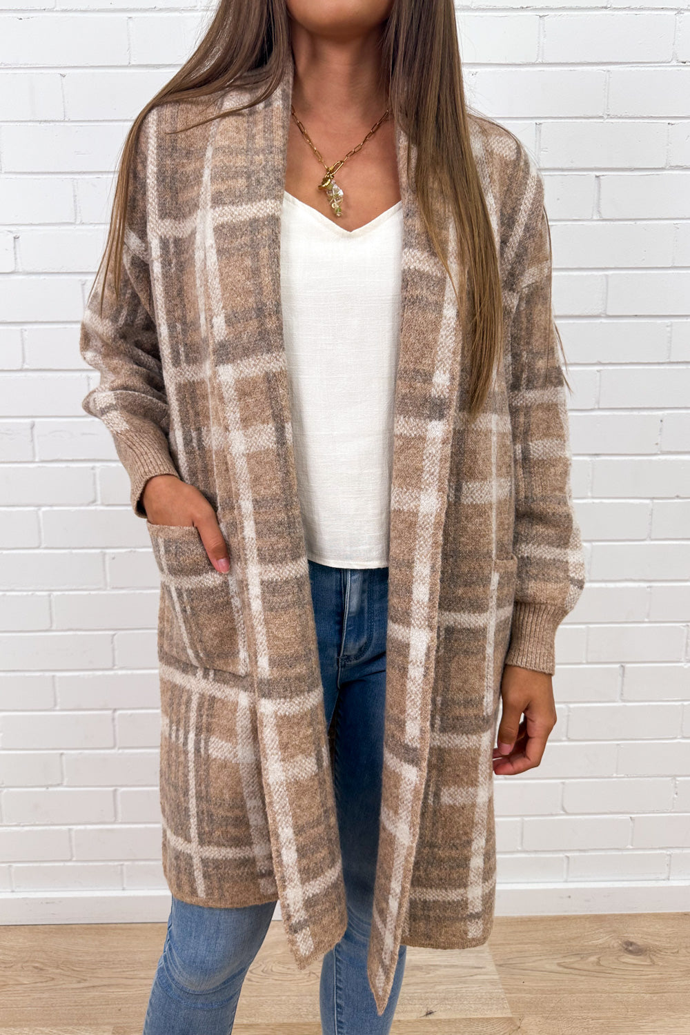 Cardigan en maille à carreaux