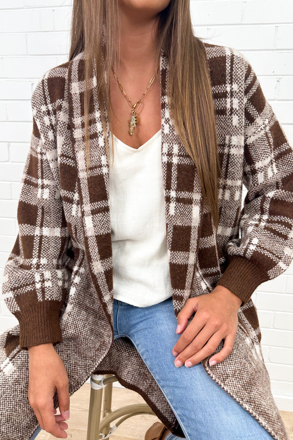 Cardigan en maille à carreaux