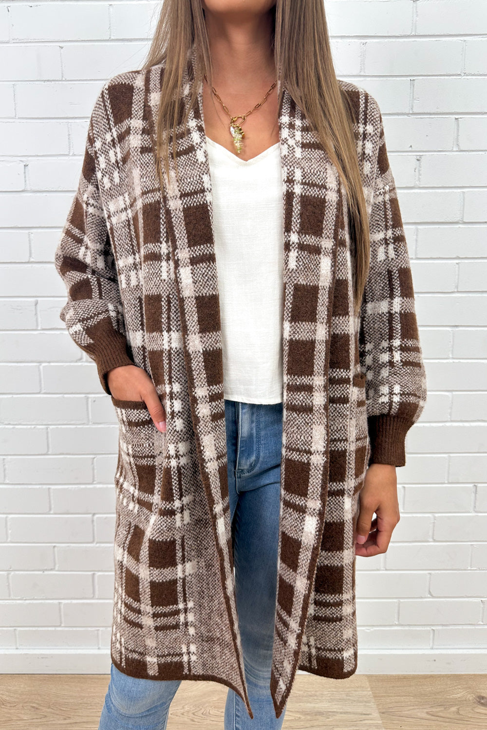 Cardigan en maille à carreaux