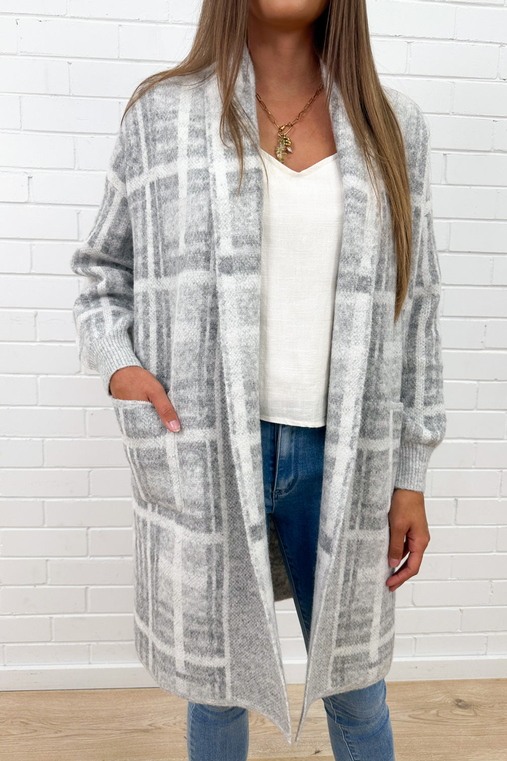 Cardigan en maille à carreaux