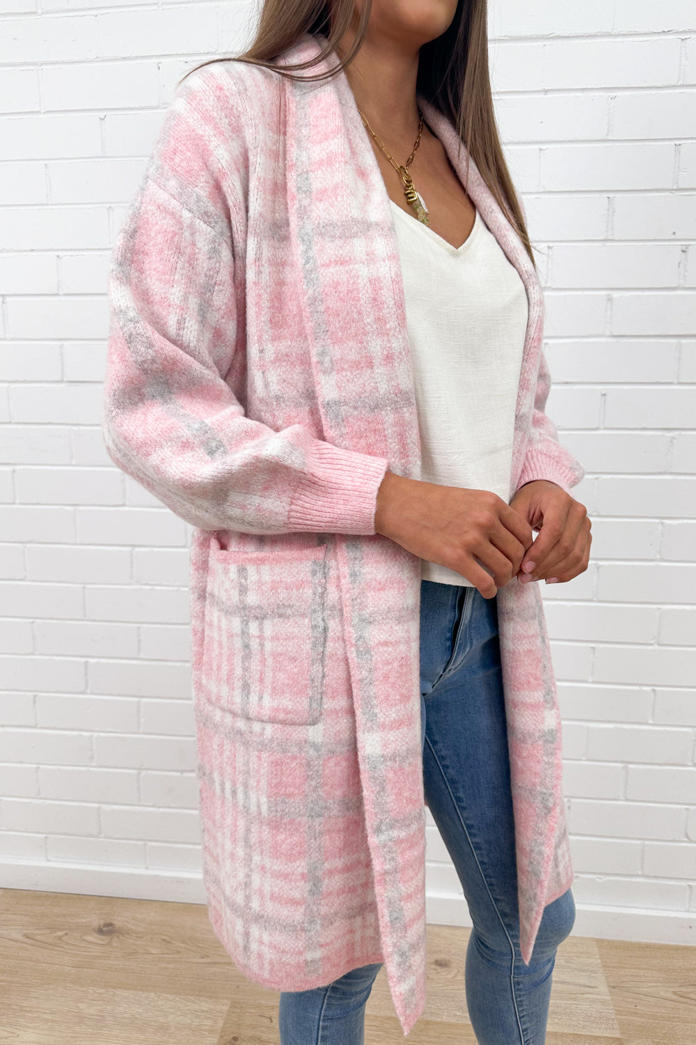 Cardigan en maille à carreaux