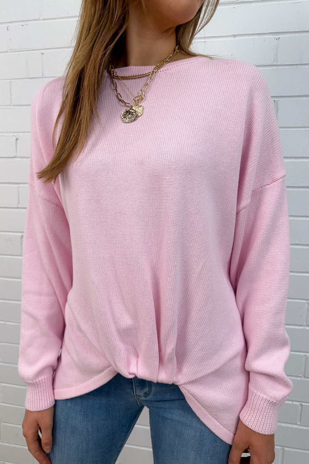 Haut en maille à détail froncé sur le devant, couleur blush