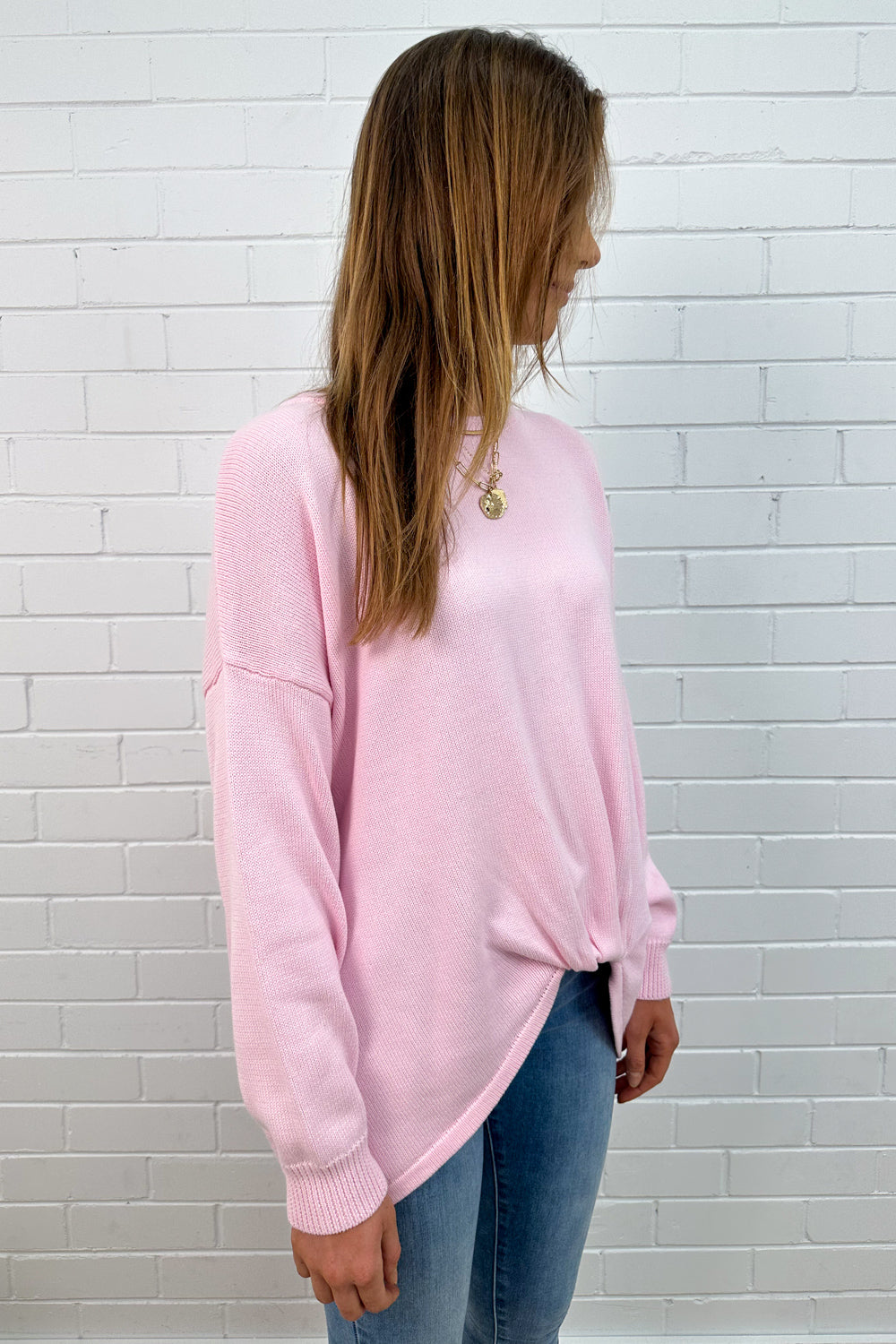 Haut en maille à détail froncé sur le devant, couleur blush