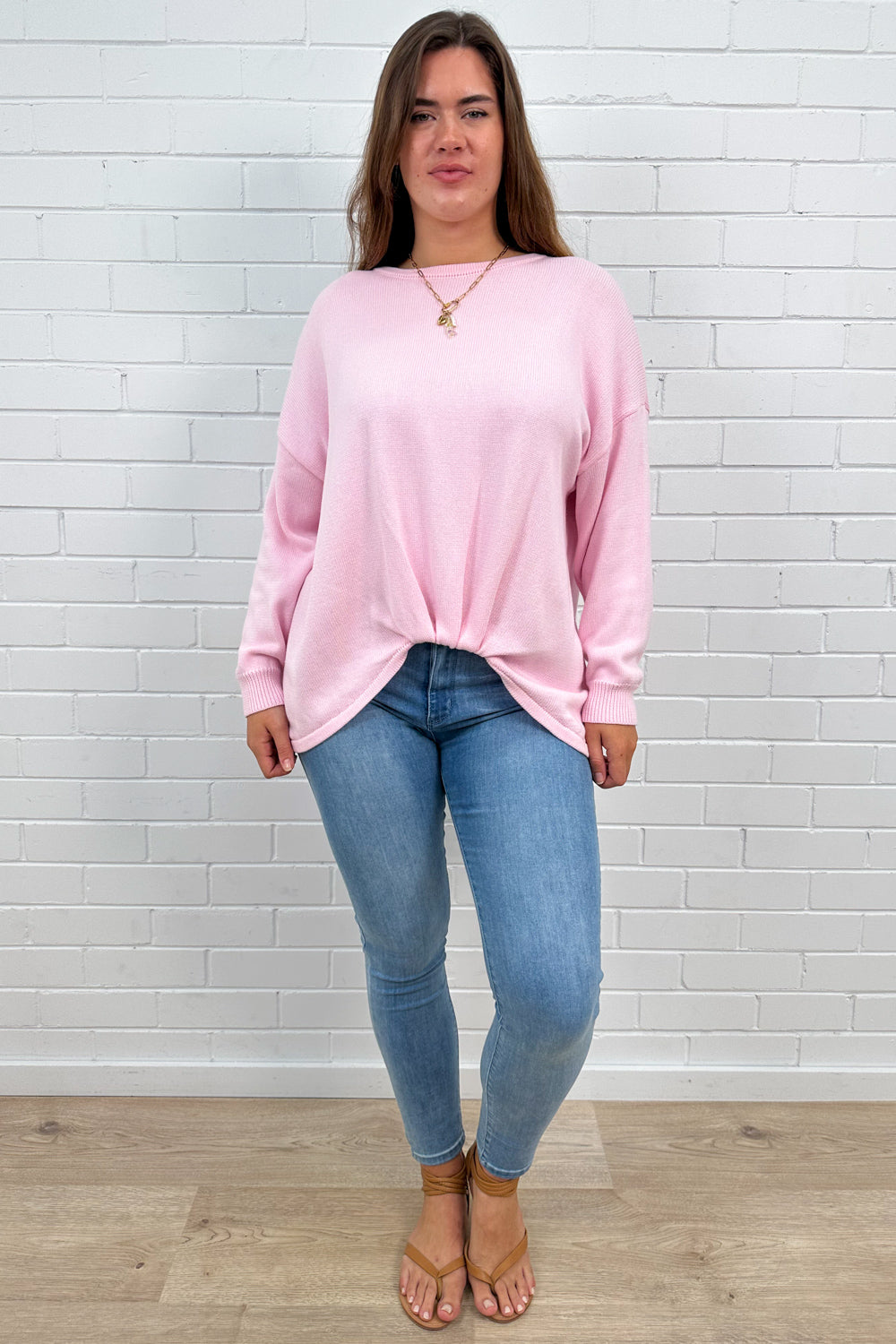 Haut en maille à détail froncé sur le devant, couleur blush