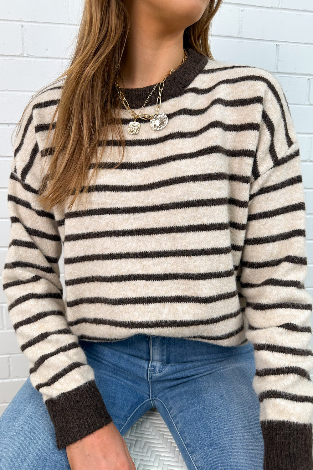 Pull en maille rayé Latte Chocolat