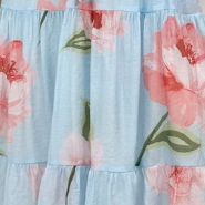 Robe Midi Fleurie Bleue à Col en V et Nœud à la Taille