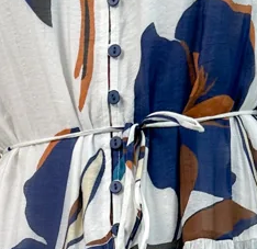 Robe à Manches Bouffantes et Col en V Feuilles d'Automne
